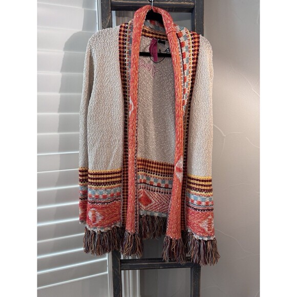 Cardigan Sz Large Knit Sweater Fringe SW colorful long Rainbow Desigual Yes!! - Picture 1 of 9
